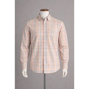Tommy Bahama Shirt Mens Large Orange Blue Gingham Check Island Crafted Flip Cuff
